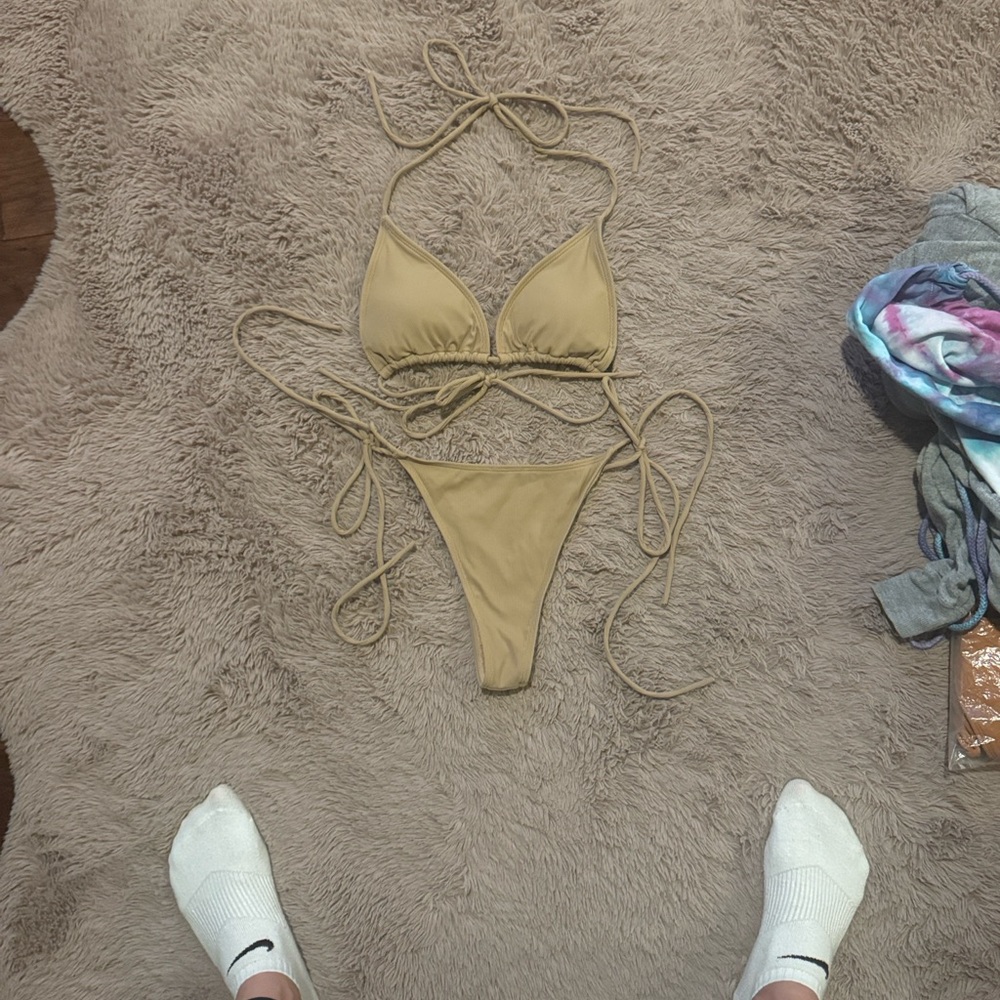 Icon Swim Burnt Orange Rust Camel Brown Bikini Set Ribbed String Swimsuit Medium - Picture 7 of 14
